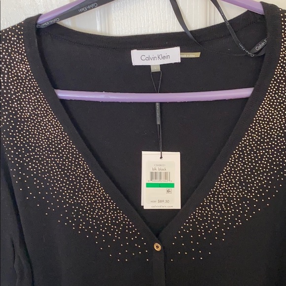 Calvin Klein Gold Studded Cardigan- Black - Picture 2 of 4